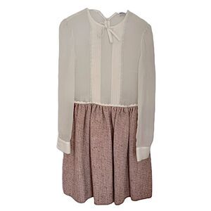 RED VALENTINO Sheer and Multi-Color Tweed Pleated Dress, Size 40